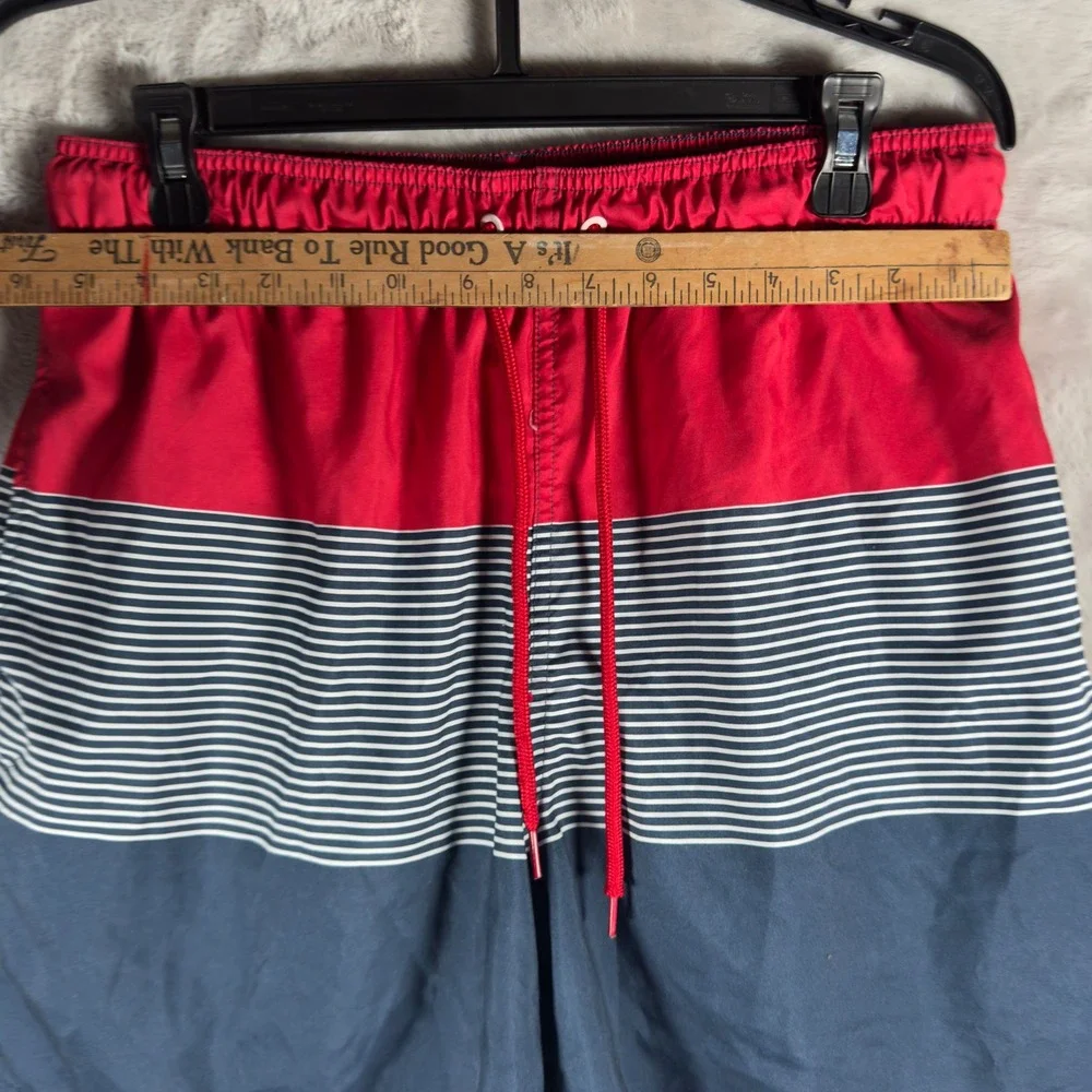 George Mens Red Blue Stripe Swim Trunks Board Shorts Size Large 36 38‎